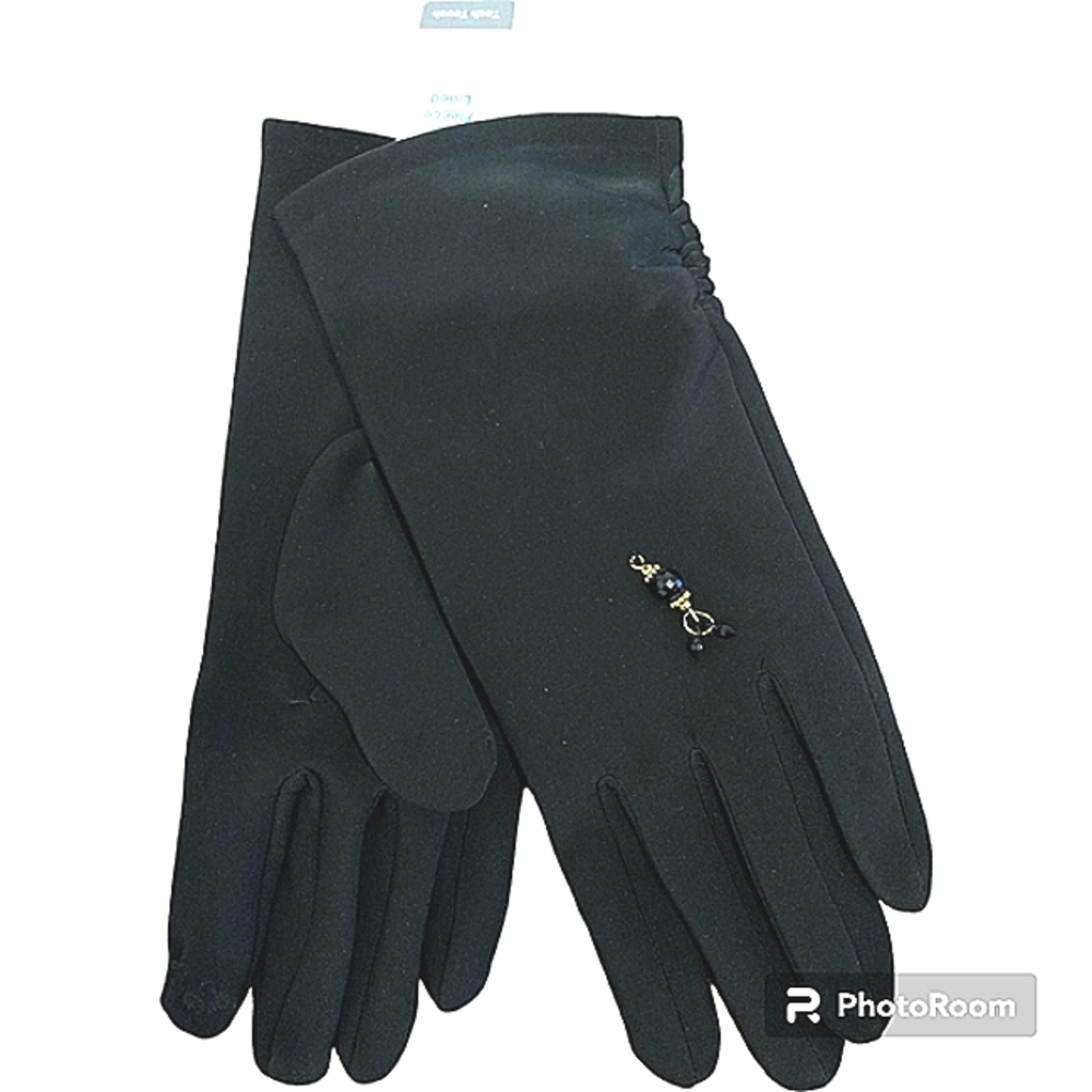 Preppy Winter Fleece Lined Tech Touch Women Gloves Rouched Driving Jeweled